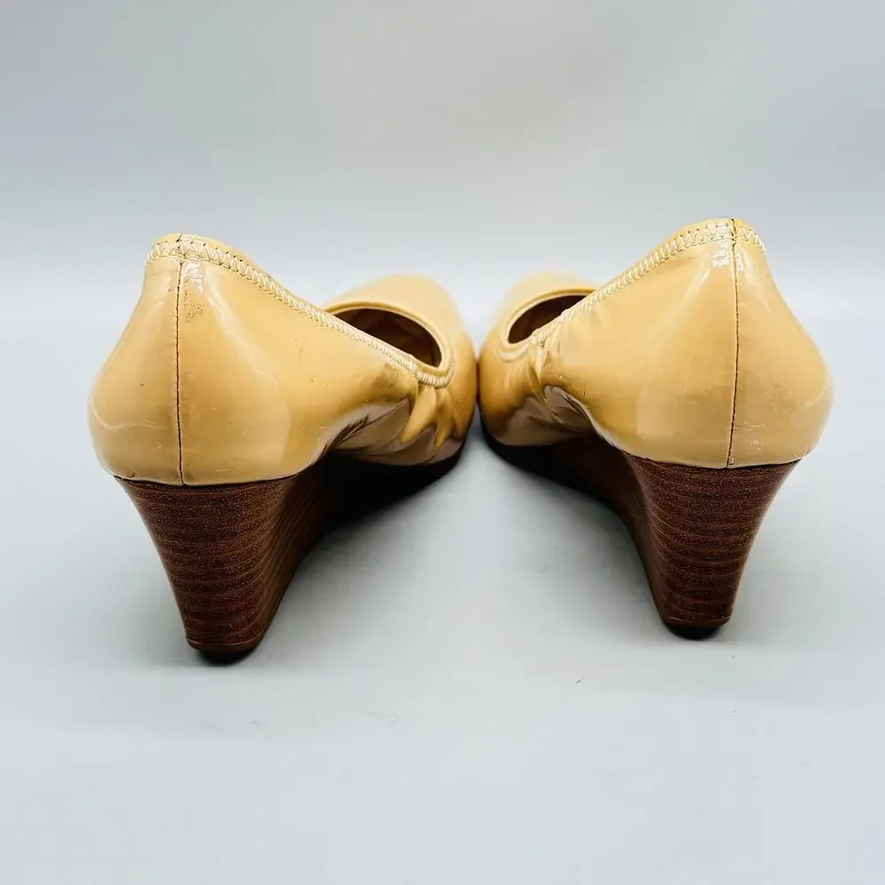 Cole Haan Shoes Womens 5 Beige Patent Wedge Heels Pump Grand OS Classic Slip On